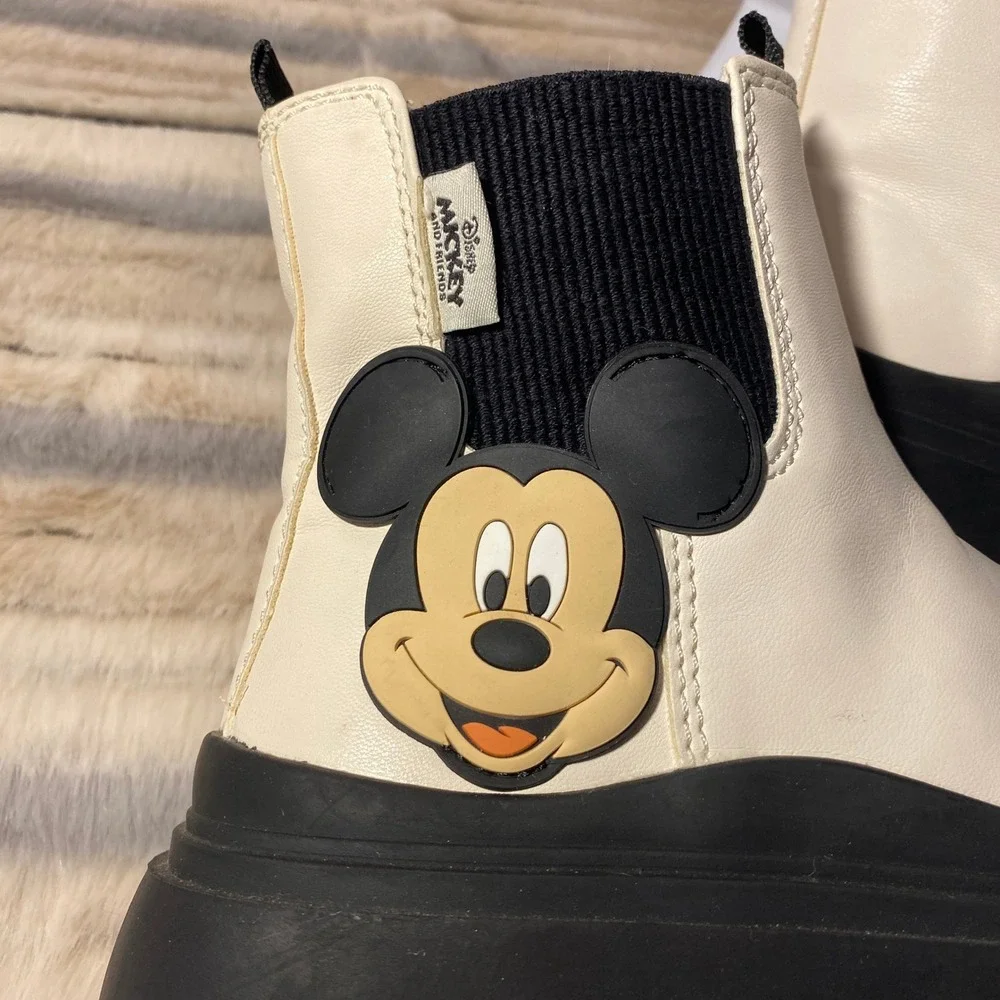 Zara Mickey Mouse Boots Side Zip Platform Lug Sole Size EU‎ 36/US 5.5 Women's